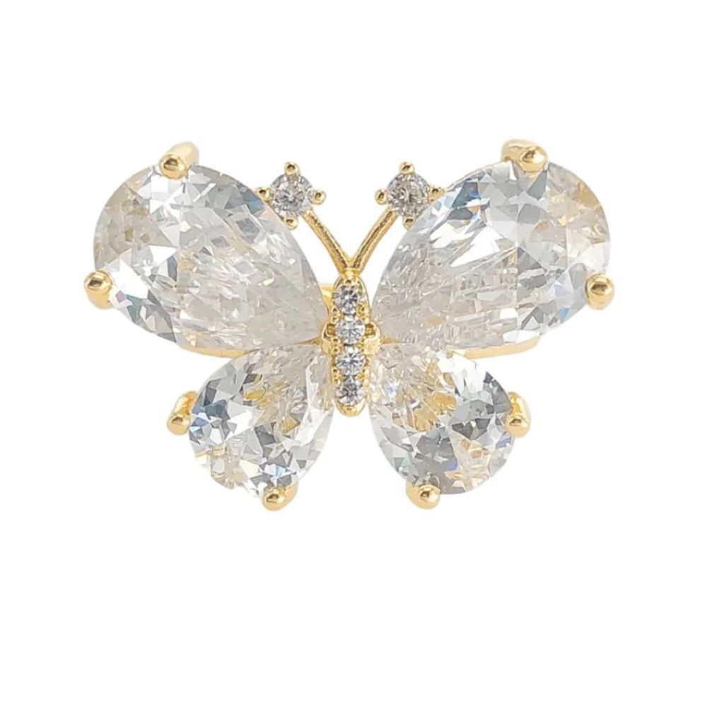 14K Gold Plated Elegant Crystal Open Ring